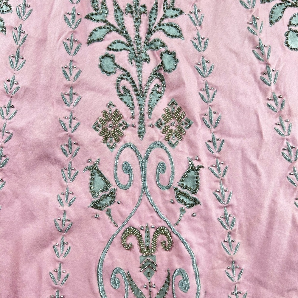 Basil & Maude Anthropologie Pink Hand Bali Boho Skirt Size 8 Elegant Embroidered - Picture 13 of 13